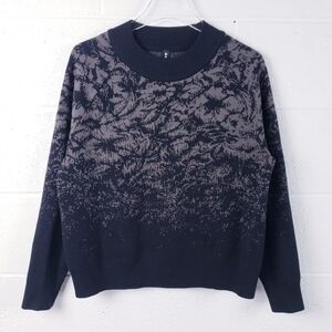 Athleta Women's Jacquard Crew Sweater Merino Wool‎ Blend Black Gray Size Small